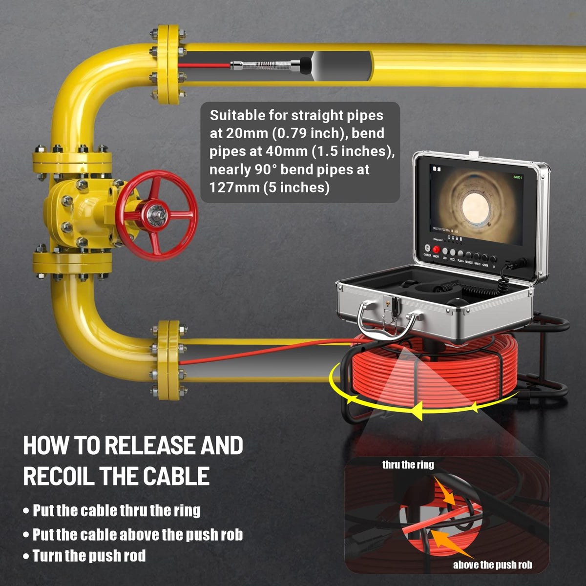 HBUDS Sewer Camera 100ft, 9 inch HD Color Screen Drain Camera, Plumbing Camera Snake with Light, IP68 Waterproof Sewer Inspection Camera, Drain Pipe Cameras with DVR 16GB for Plumber & Homeowner
