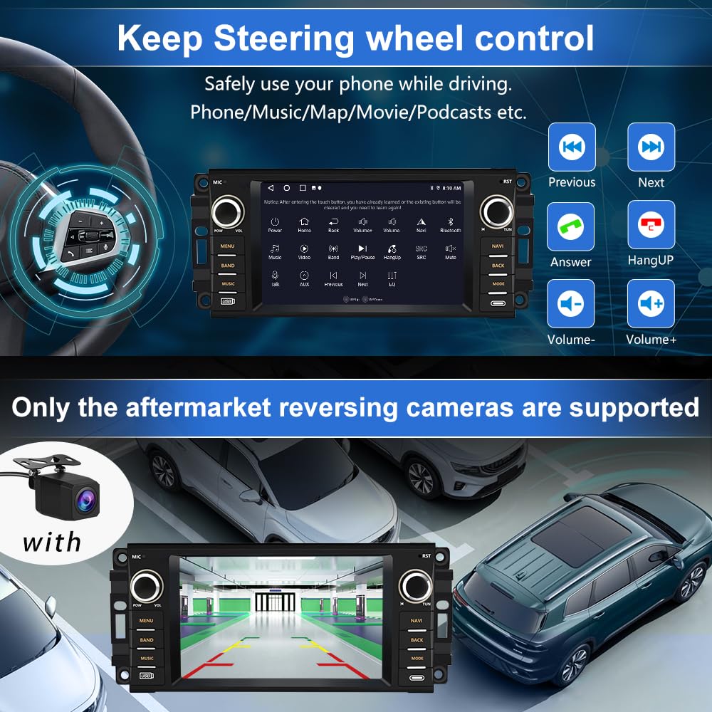 EagleNav Car Stereo for Jeep Wrangler JK Compass Patriot/Chrysler/Dodge RAM Charger, 7 inch Touch Screen Android 13 Radio with Bluetooth GPS Wireless CarPlay Android Auto Reverse Camera [2GB+32GB]