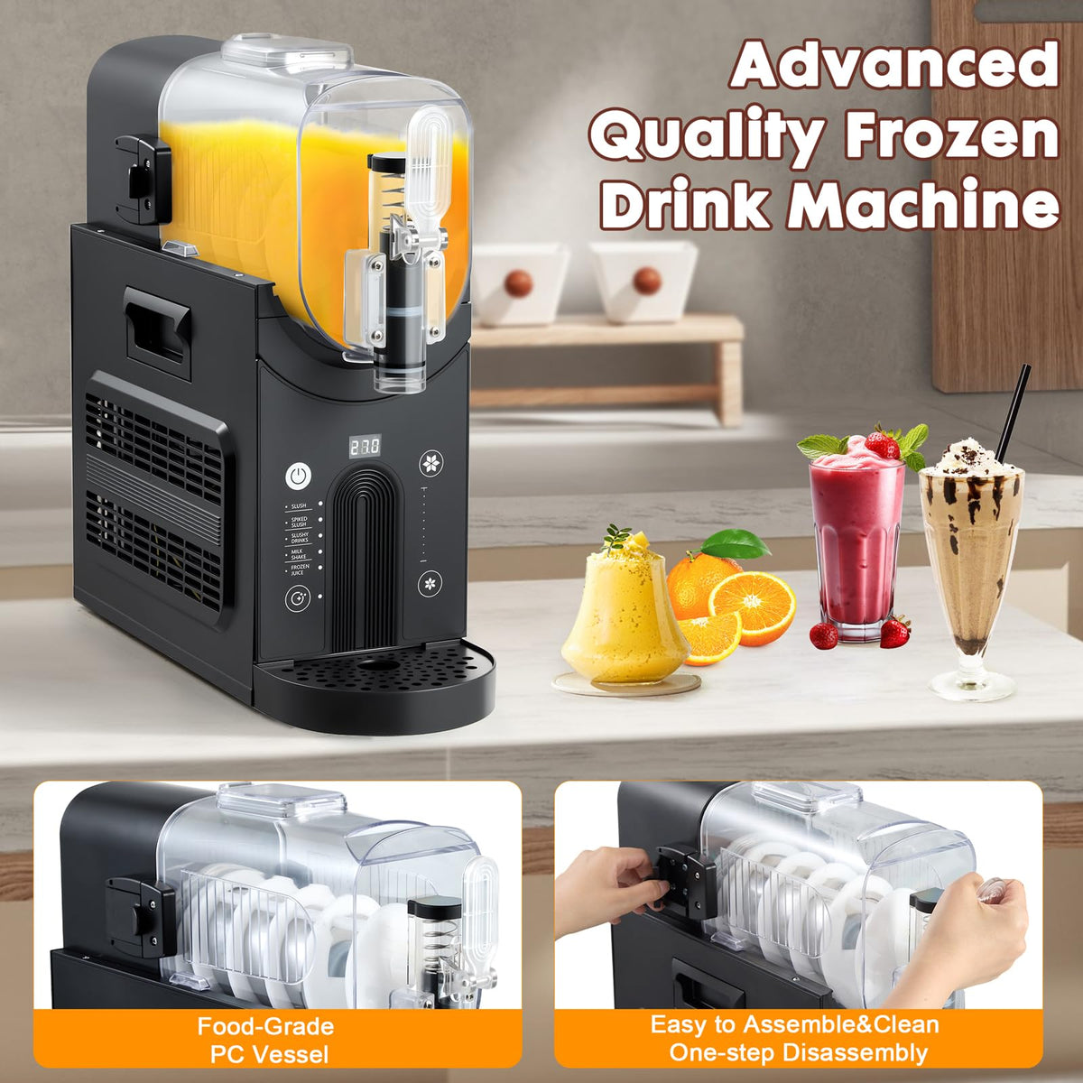YODHOSA Slushie Machine Professional Slushy Maker,64 oz Frozen Drink Maker with 5 Pre-Set Programs for Milkshake,Frappe,Margarita,Cold Drink,No Ice Needed