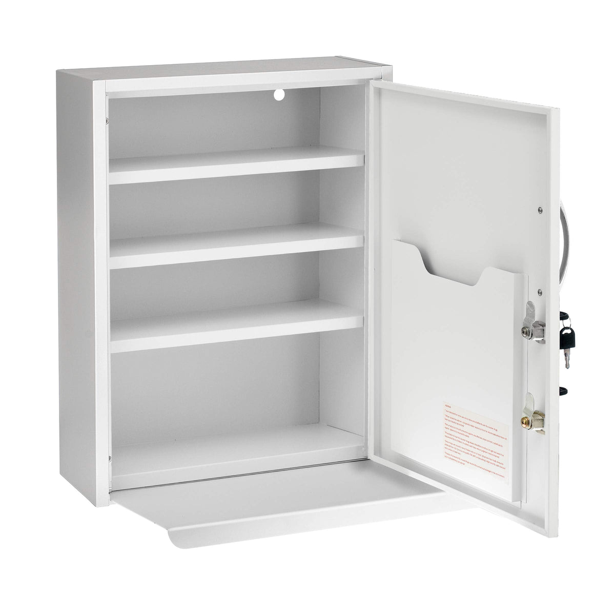 AdirMed White Locking Medication Cabinet with Document Pocket, Metal Wall Mounted Medication Cabinet with Dual Lock and Dual Keys, 21" H x 16" W x 6" D