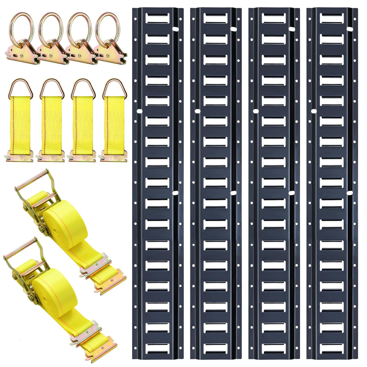 Trekassy 8ft E Track Rail Tie-Down Kit, 8' Etrack Rails(4Pack, 48 Slots/Rail) & 10 E Track Accessories for Trailer Tie Down System, Trucks, Vans, Garages