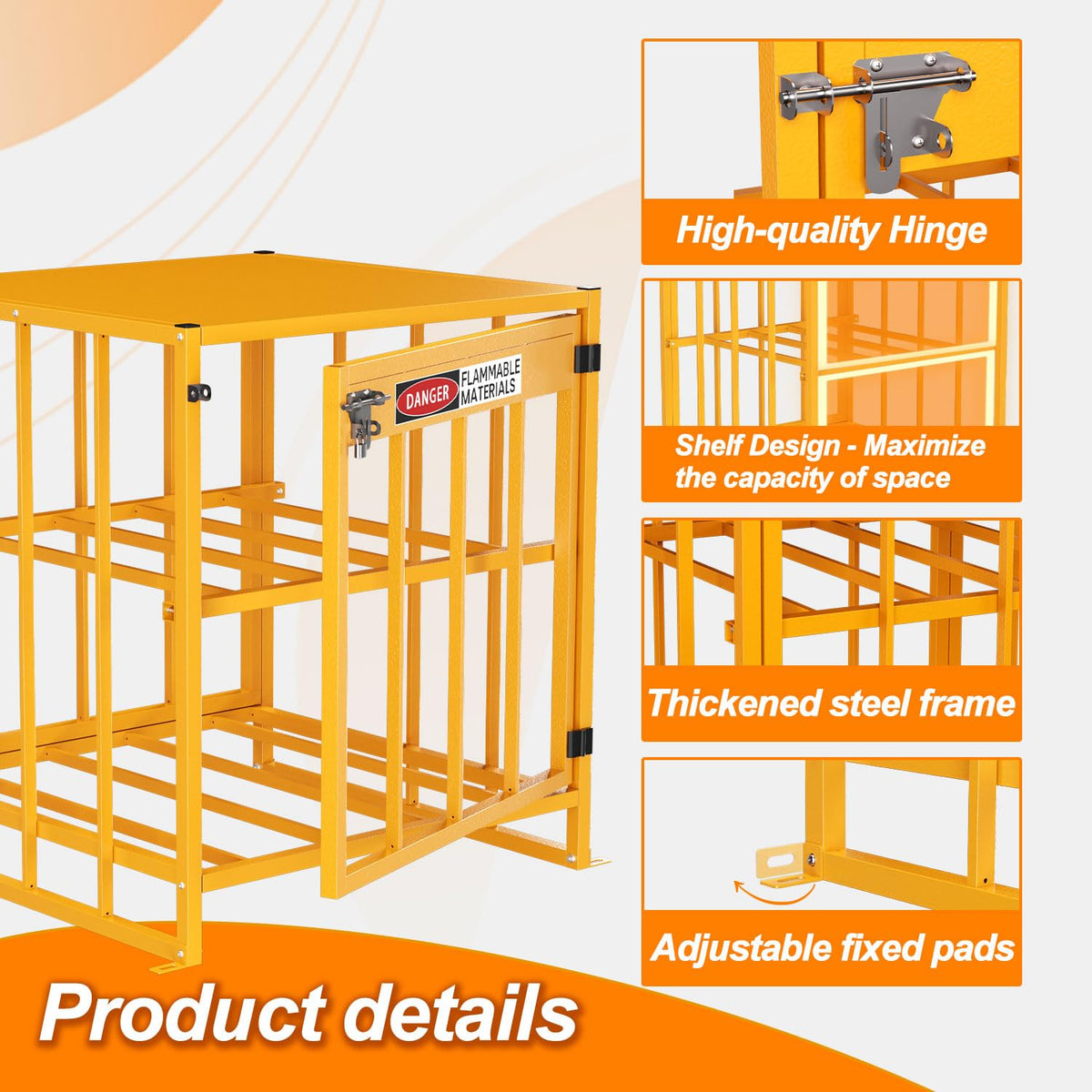 NUWJBYE Propane Tank Storage Cabinet, 31"x30"x35" Yellow Steel Safety Locker, Holds 4 Cylinders, Fits 3, 5, 11, 20, 30 lb Tanks for Outdoor/Indoor Use