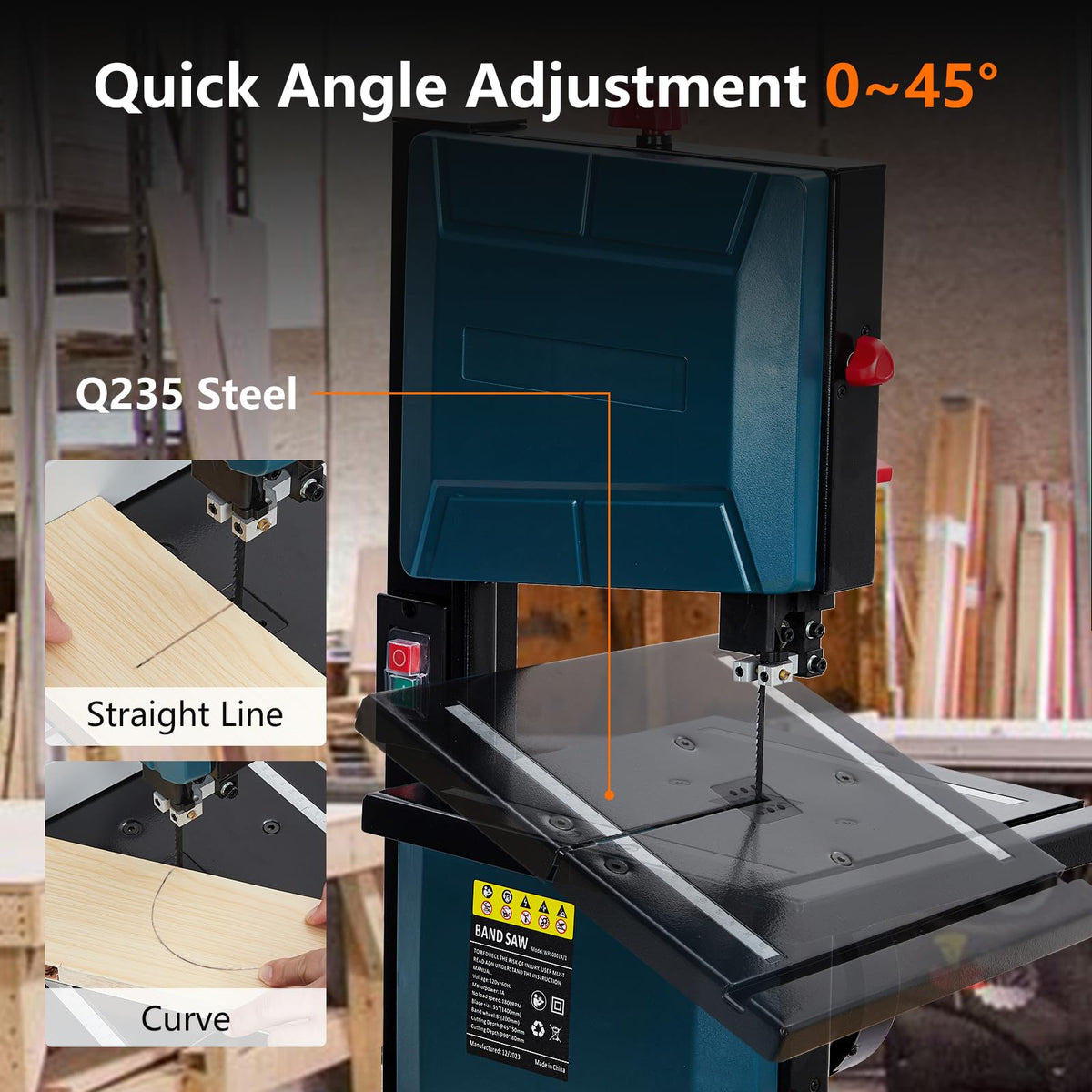 8-Inch Bandsaw, 3-Amp Band Saw, 1800FPM Benchtop Bandsaw with Removable Safty Key, 0-45 Tilting Range, Saw For Cutting Wood with Fence and Miter Gauge, Band Saws for Woodworking