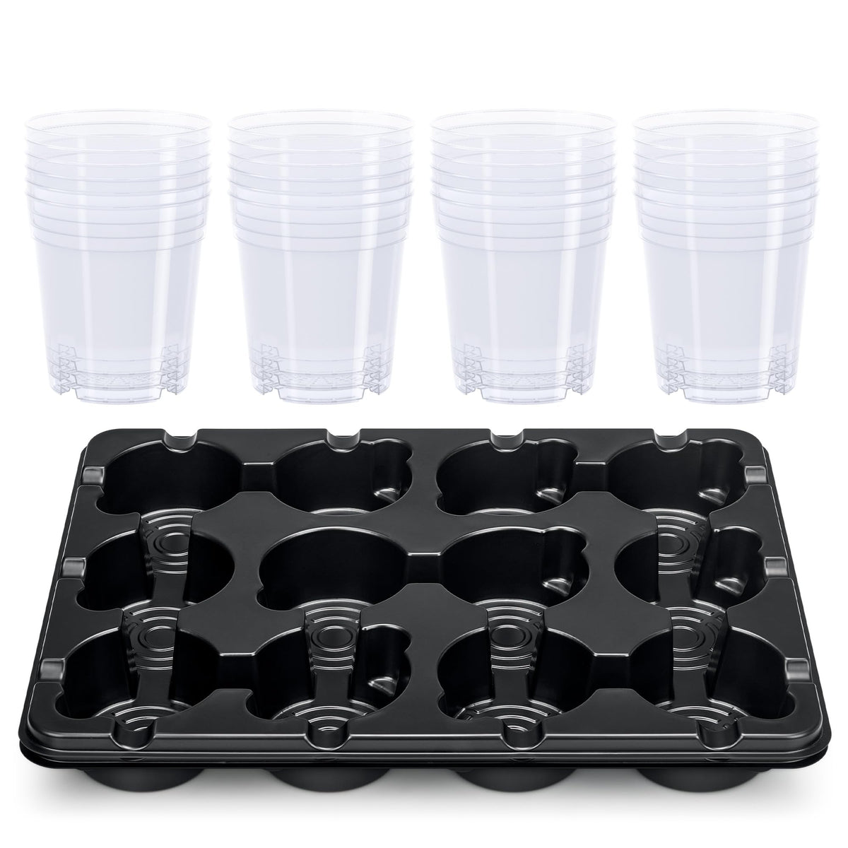 homenote 4 Inch Seed Starting Trays with Clear Nursery Pots, 2-Pack 12-Cell Seedling Starter Trays & 4" Nursery Pots 24 Pcs with Drainage, Plant Starter Germination Trays for Indoor Outdoor Growing