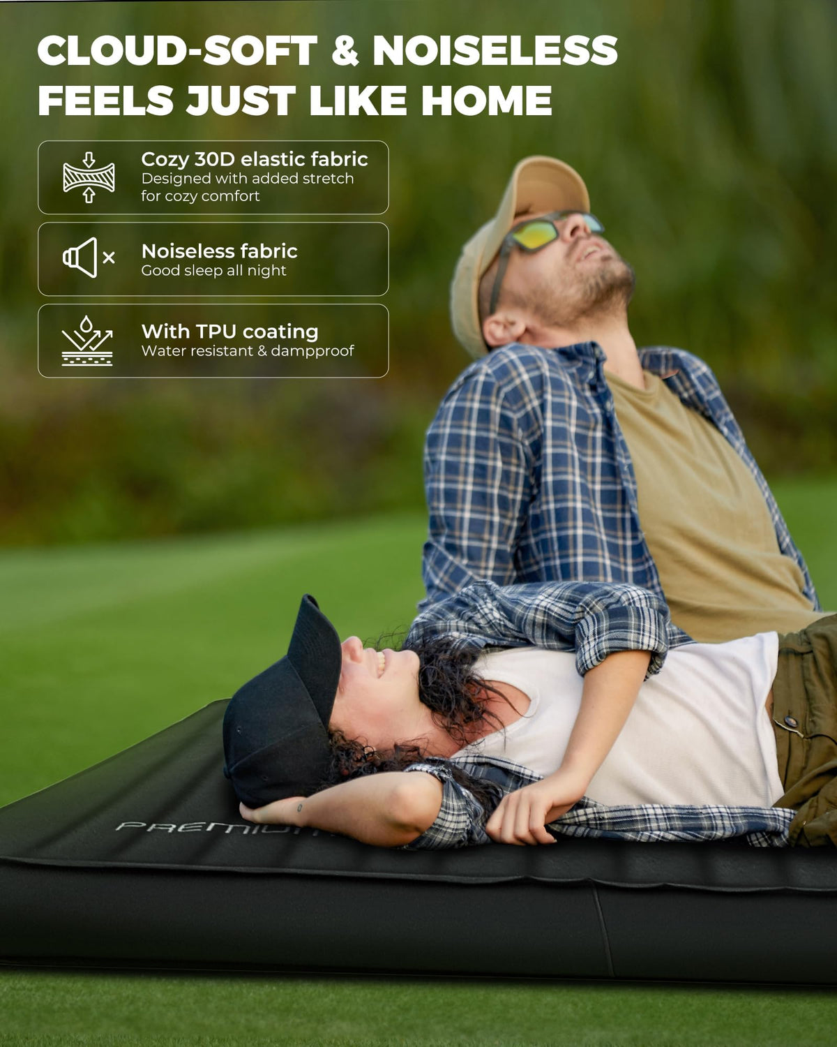 KingCamp Premium Double Self Inflating Sleeping Pad, 7.5 R-Value Air & Foam Camping Mattress 2 Person, 3" Thick Double Size Insulated Sleeping Pad with Pump Sack for Car Camp Tent, PVC Free, Black