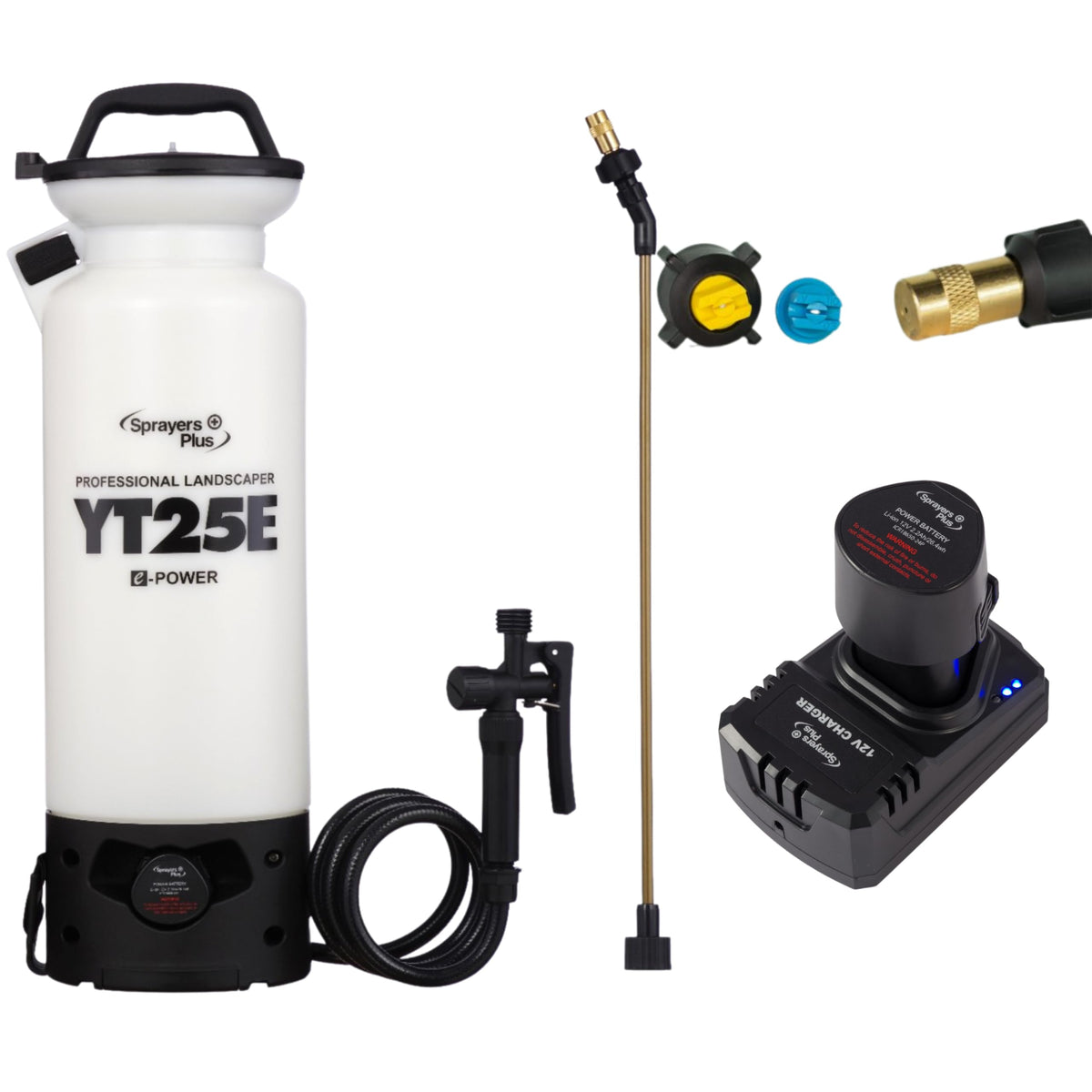Sprayers Plus YT25E Battery Powered Sprayer 2 Gallon, Rechargeable with 12V Lithium-ion Electric Sprayer,Chemical Resistant Brass Wand Nozzle,Viton Seals for Long Distance Lawn Care