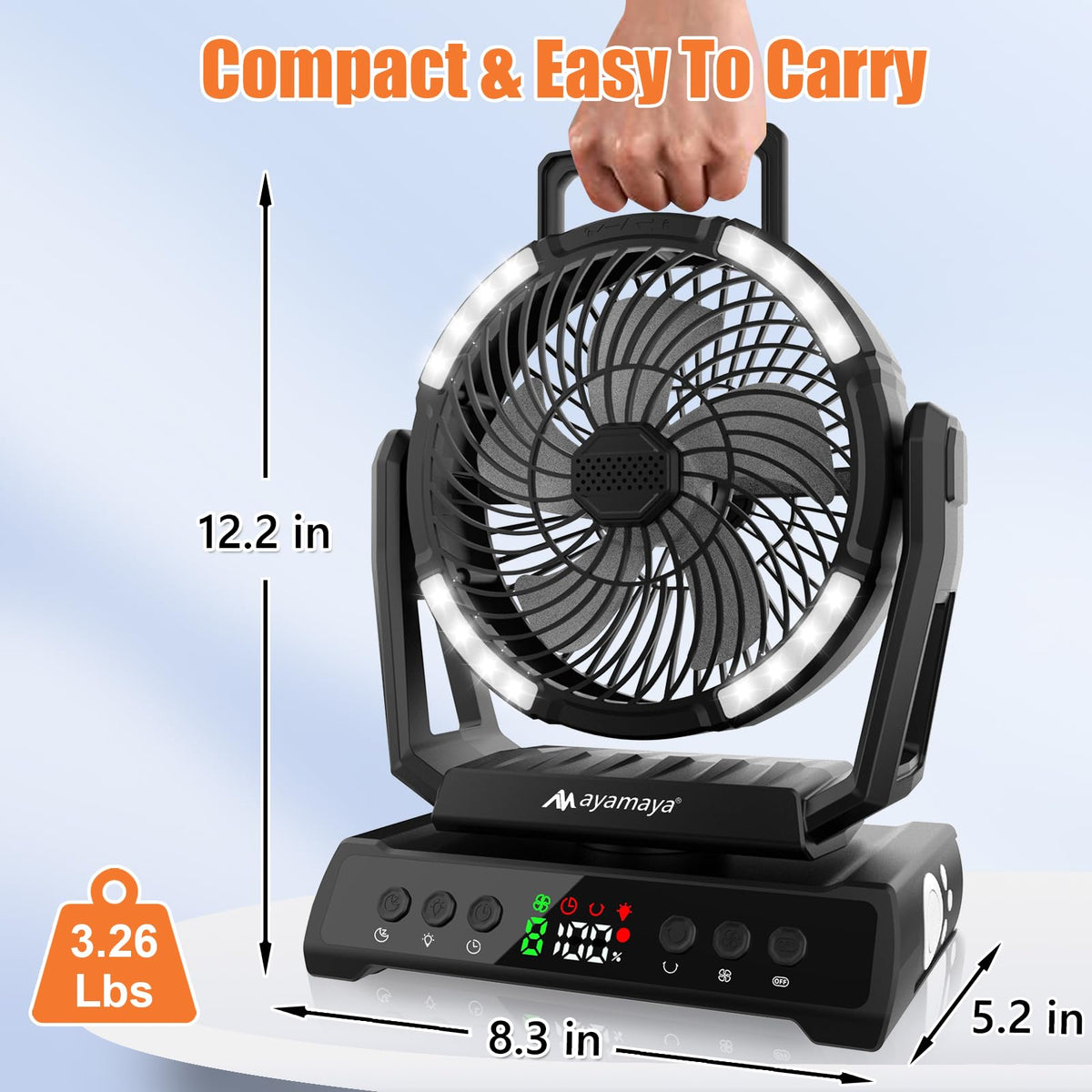 Camping Fan + Tarp Poles, 20000mAh Rechargeable Tent Fan with Remote 9 Wind Modes, 4 Set Telescoping 4-Section Poles Replacement for Rain Fly, Shelter