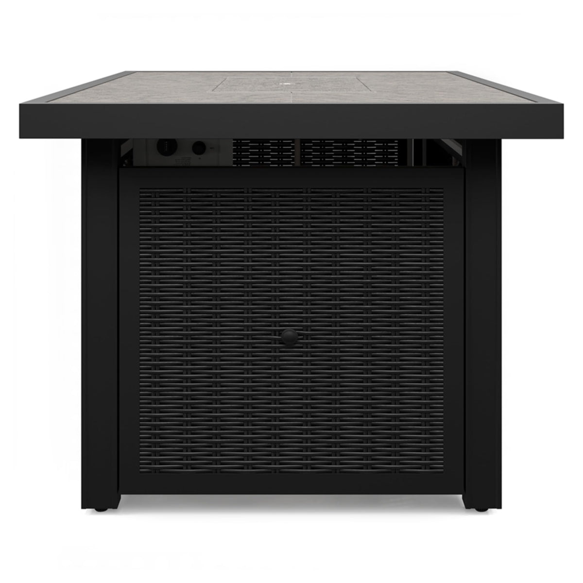 Signature Design by Ashley Beachcroft Casual Weather and Rust Resistant Battery-Operated Outdoor Fire Pit Table with Adjustable Flame Control and Protective Cover, Black & Light Gray
