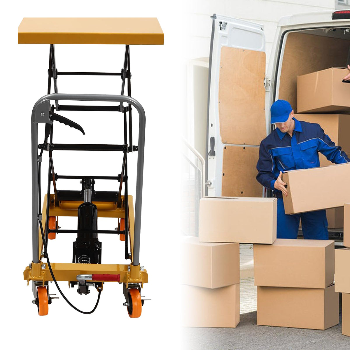 Hydraulic Scissor Lift Table Cart, 330lbs Capacity Double Scissor 49" Lifting Height Hydraulic Lift Table, with Locking Wheels for Material Handling and Transportation