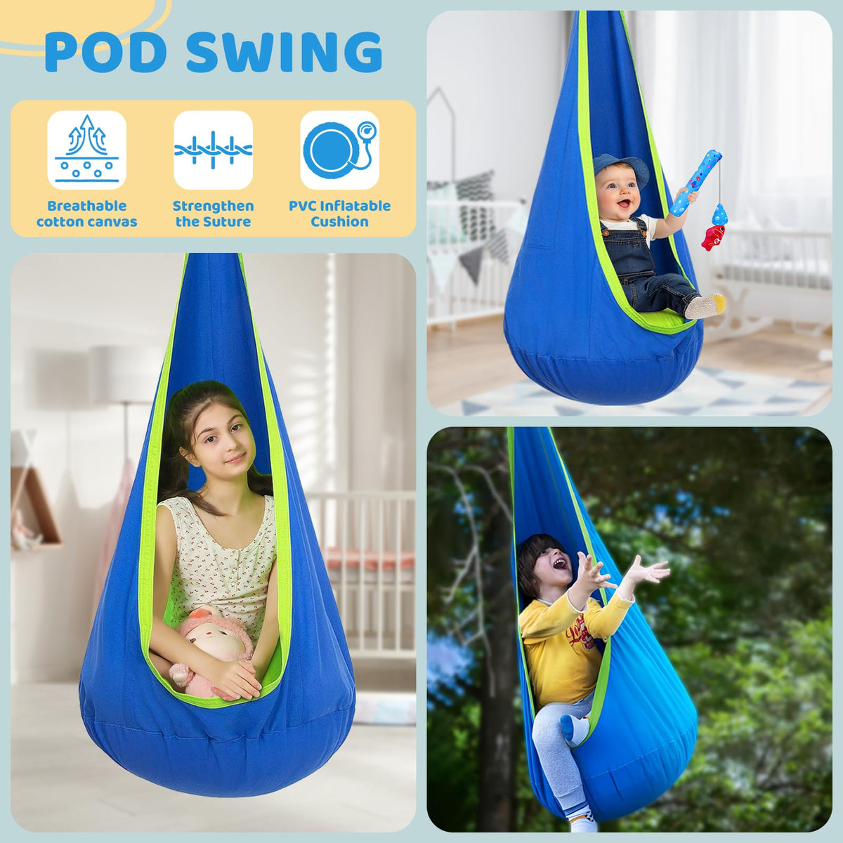 Swing Stand with Sensory Swing and Pod Swing, X-Shaped Swing Frame, Heavy-Duty Metal Sensory Swing Set for Adults Indoor and Outdoor 330LBS
