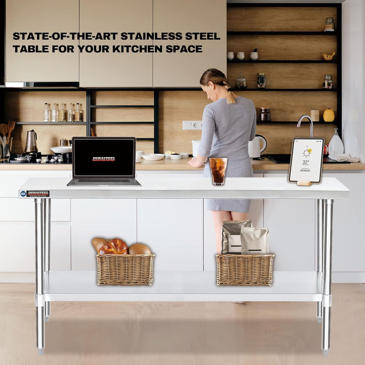 DuraSteel 30x72 Stainless Steel Work Table - NSF Commercial Prep Metal Table - Outdoor Pizza Oven Stand w/Under Shelf - Kitchen Island Laundry Utility Garage Microwave Stand Large Rolling Storage Cart