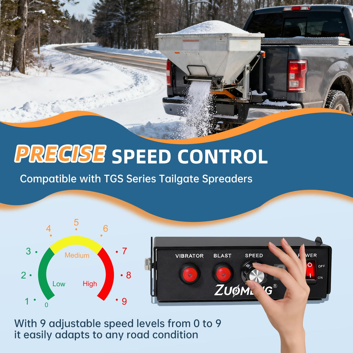 Zuomeng Salt Spreader Speed Controller, 0–9 Speed Levels with Blast Mode, Compatible with TGS Series Tailgate Spreaders SaltDogg 3011864, Cab Control Prevents Clogging for Winter Snow Removal