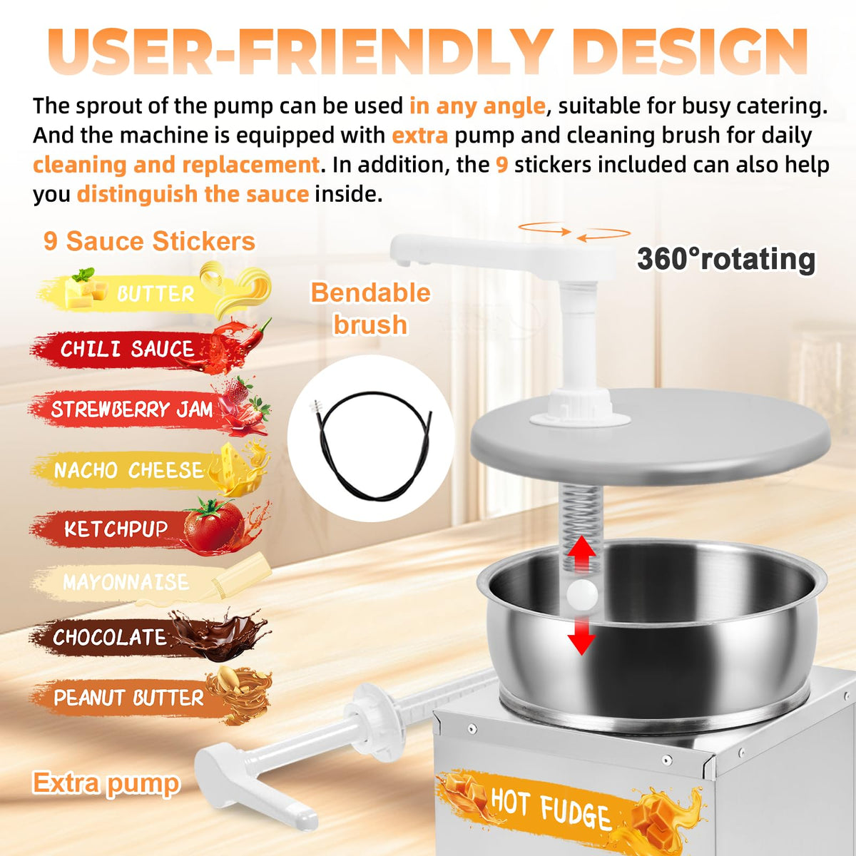 Saladulce Nacho Cheese Dispenser with Pumps, Nacho Cheese Warmer Hot Fudge Dispenser Warmer 5-Level Insulated Pump Dispenser for Sauce Cheese Fudge Caramel (4.2Quarts)