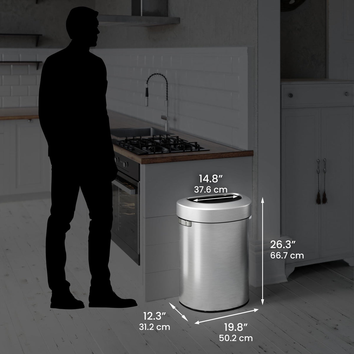 iTouchless 18 Gallon Stainless Steel Semi-Round Open Top Trash Can and Recycle Bin, 68 Liter, Slim and Space-Saving Design for Home, Office, Kitchen, Restaurant, Restroom, Large Capacity