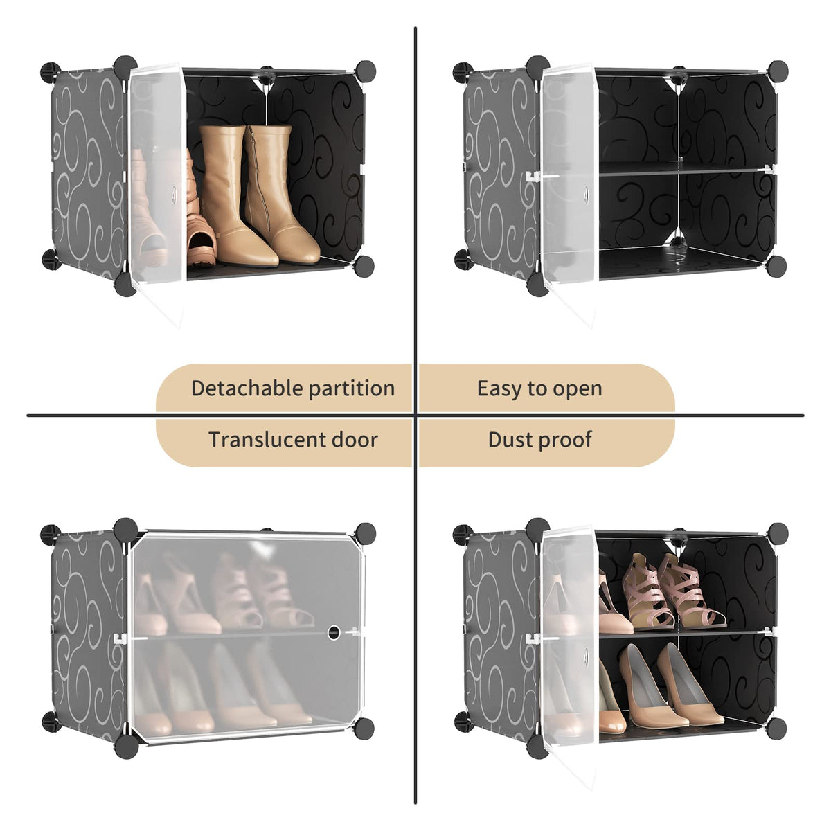 WEXCISE Portable Shoe Rack Organizer with Door, 96 Pairs Shoe Storage Cabinet Easy Assembly, Plastic Adjustable Shoe Storage Organizer Stackable Detachable Free Standing DIY Expandable 12 Tier Black