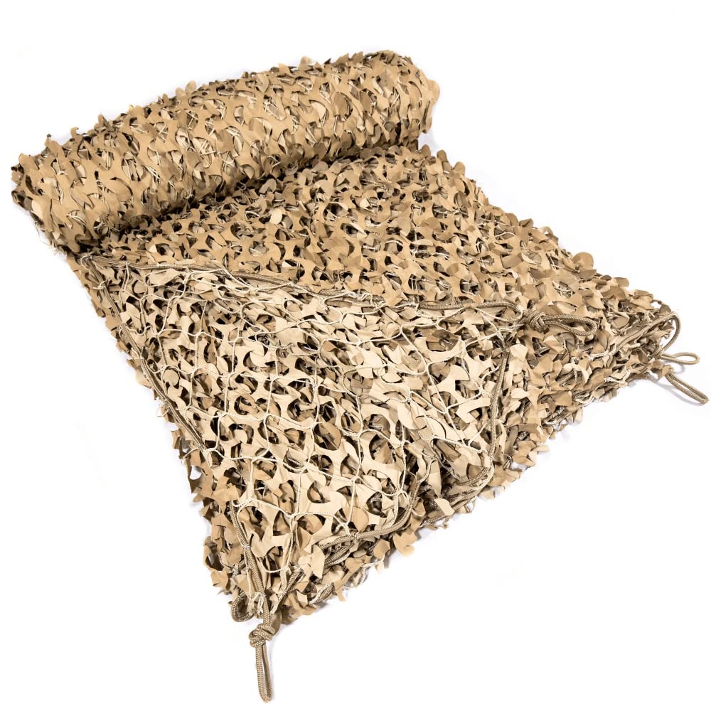 CamoSystems Premium Series Camouflage Military Spec Net with Mesh Netting Attached, Large, 9'10" x 19'8", Desert - Light Tan/Tan