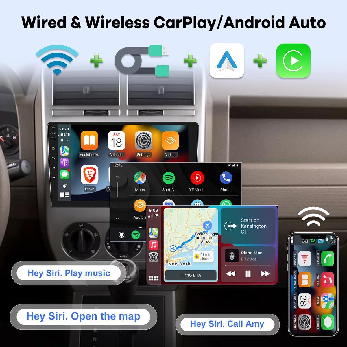 [2G+64G] Car Radio for Jeep Compass Patriot 2007 2008 2009, Android Touch Screen Patriot Stereo, Wireless Carplay/Android Auto/Bluetooth/WiFi