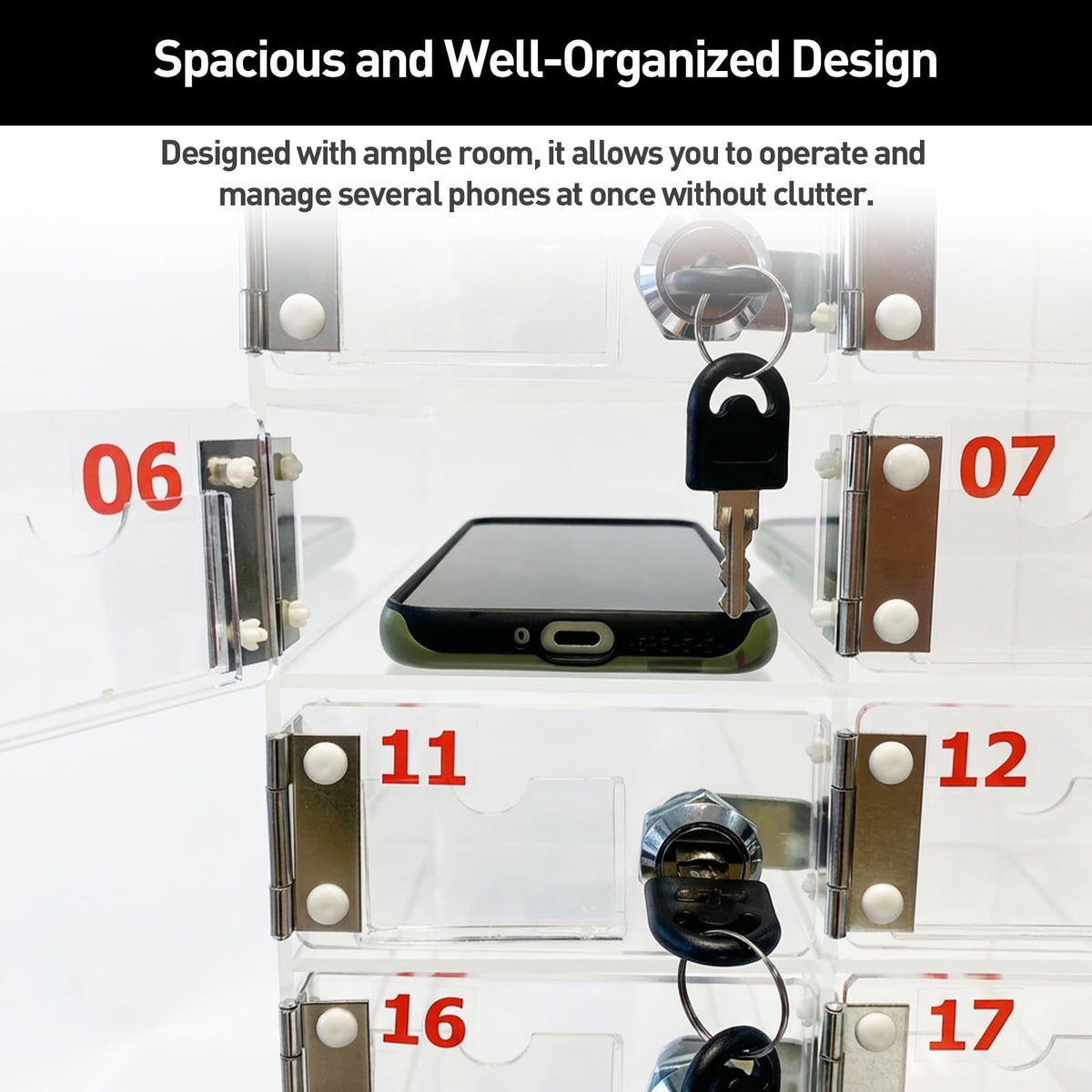 automoris 30-Slot Lockable Phone Locker, Heavy-Duty Acrylic Cell Phone Storage Cabinet with Cell Phone Locker Box for Medium Office, Factory, Secure Organization Box with Keys Gym Swimming Pool