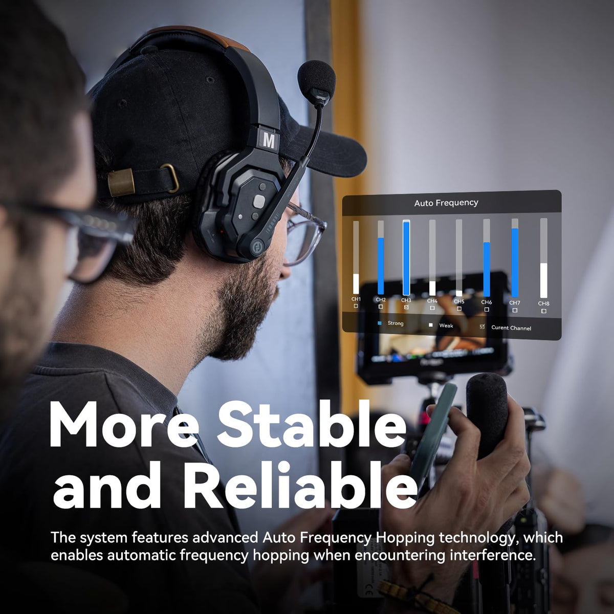Hollyland Solidcom SE Full Duplex 4-Users ENC Noise Cancellation Wireless Intercom Headset System 1100ft Team Communication with PTT Mute Single Ear Headset for TV Film Production (2.4GHz Version)