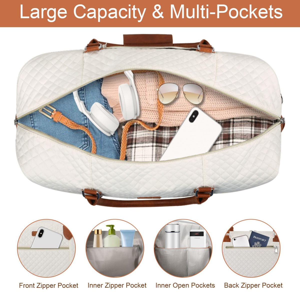 Weekender Bag for Women, Travel Duffel Bag Carry On Overnight Bag with Shoe Compartment Large Nylon Travel Weekend Tote Bag