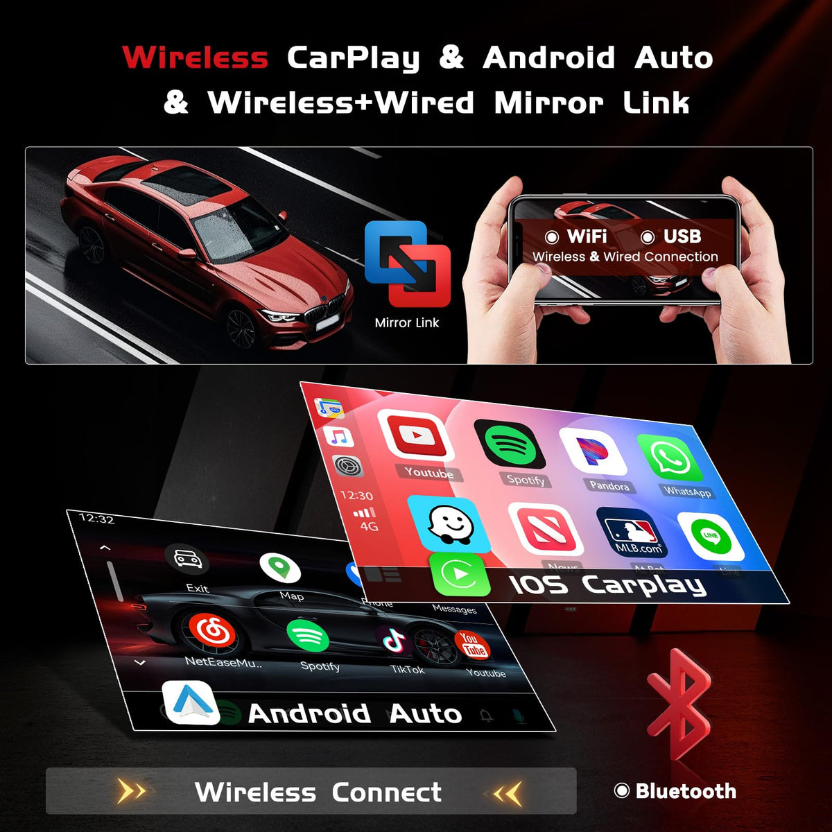 4+128GB Android 15 Car Radio for Jeep Compass 2007-2010 Wireless Carplay Android Auto, Realdio Car Stereo for Compass 10.1" in-Cell Touchscreen WiFi Bluetooth GPS FM/RDS EQ SWC + Backup Camera
