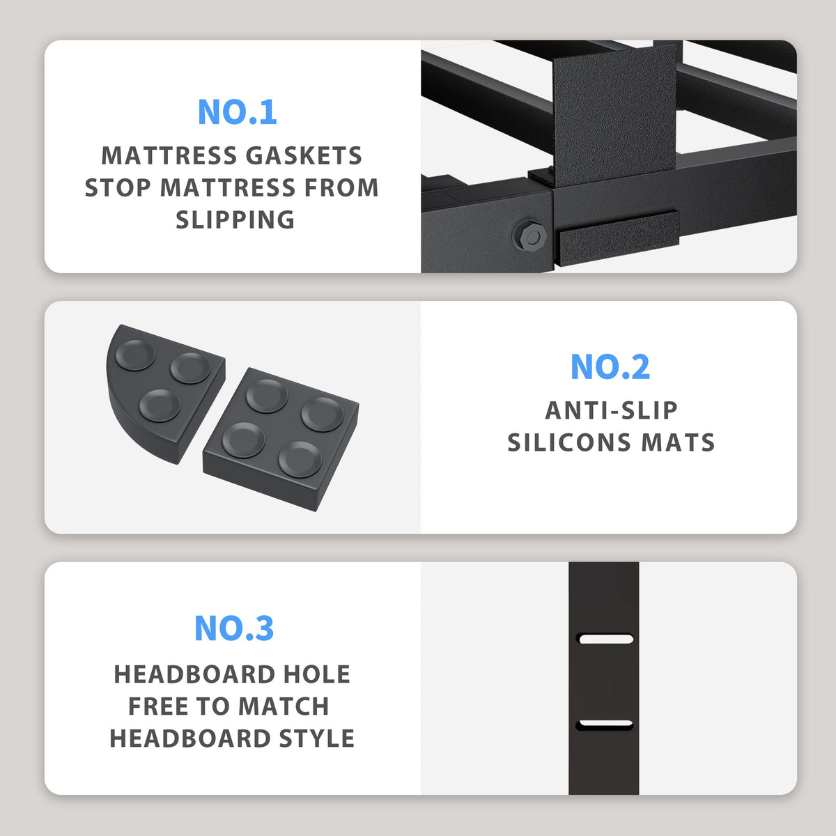 VIPSHOW 18 Inch King Size Bed Frame, 3500Lbs Heavy Duty Metal Platform with Round Corner Legs Mattress Slide Stopper, Steel Slat Support No Box Spring Needed, Noise Free, Non-Slip, Easy Assembly