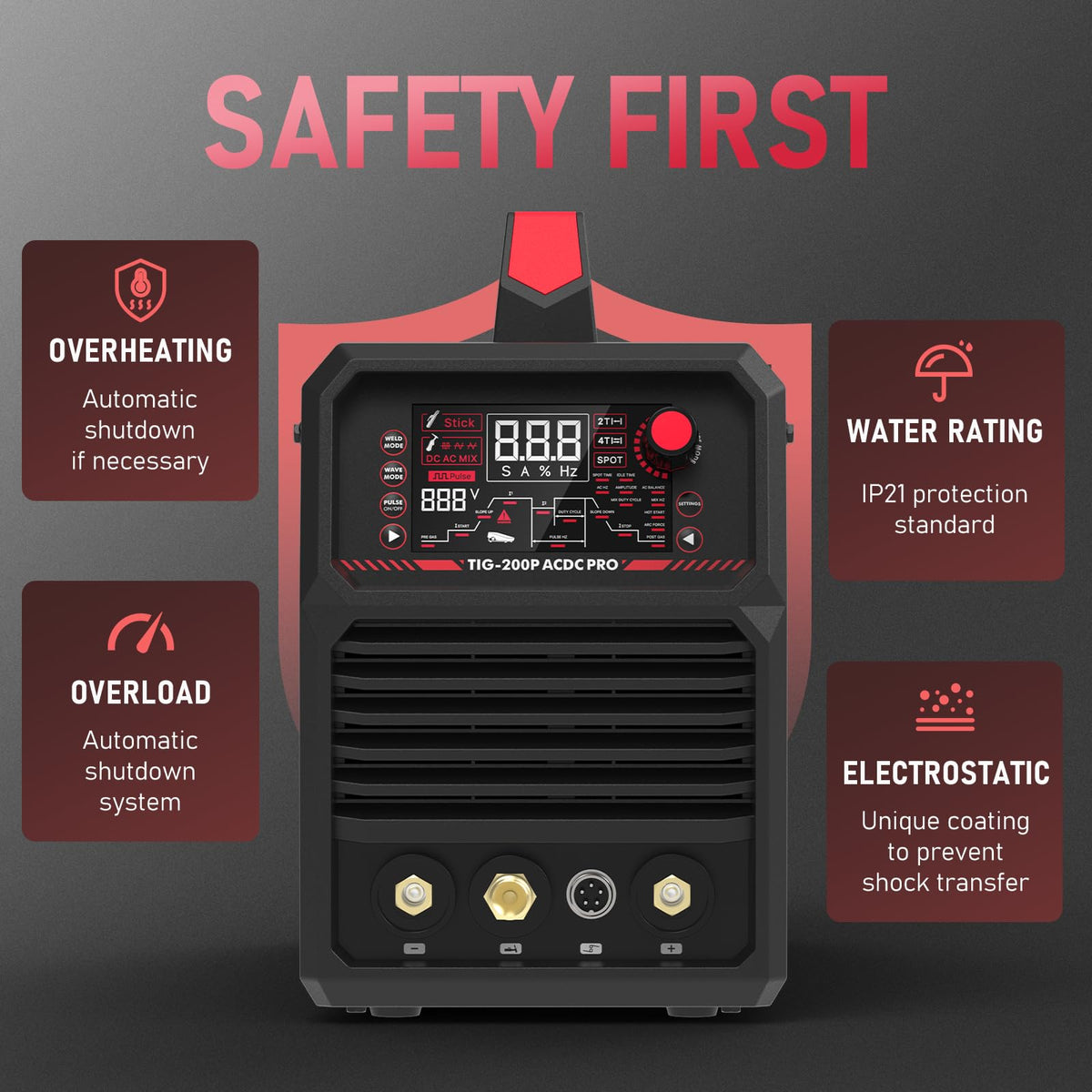 YESWELDER 200A AC/DC Aluminum Tig Welder with Pulse Large LED Display, Digital Inverter STICK/TIG 110/220V Dual Voltage TIG Welding Machine TIG-200P ACDC