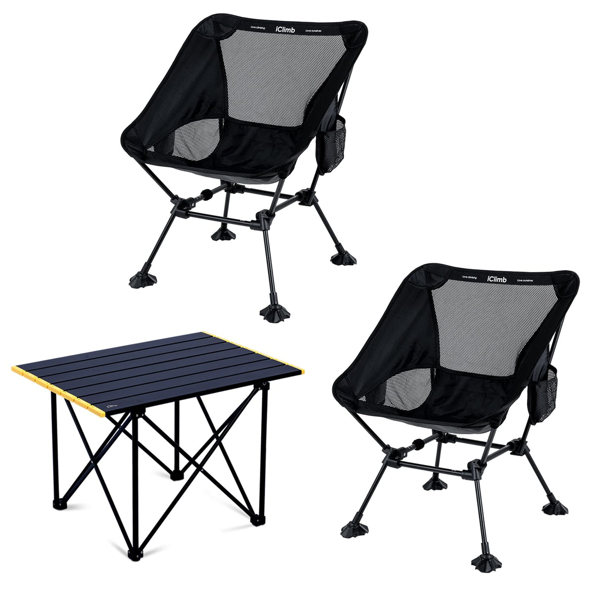 iClimb 1 Folding Table and 2 Anti-Sinking Folding Chair Bundle, Ultralight Compact for Adults Outdoor Beach Backpacking Hiking Camping Concert Motorcycling