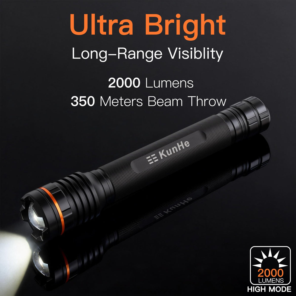 KunHe 10 Pack Heavy Duty 4D Cell LED Flashlights Large Aluminum Zoomable High Lumens 2000 LM Police Flash Light- Big Flashlight for Home Emergency Power Outages Camping Car(Batteries not Included)