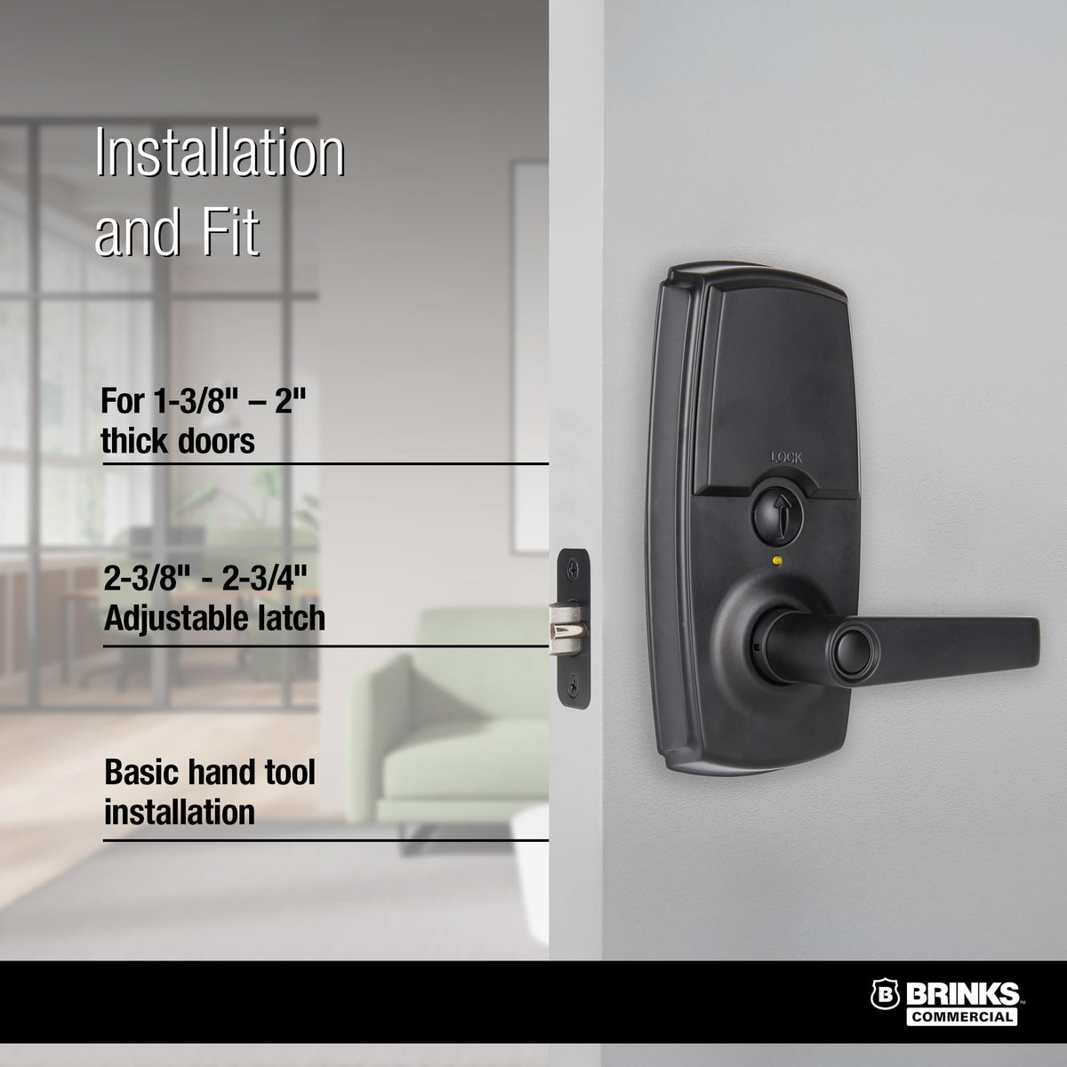 BRINKS ANSI Grade 2 Keypad Door Lock with Handle for Commercial & Residential Use, Keyless Entry Door Lock, 99 User Codes, Auto-Relock, Battery with Backup Keyway