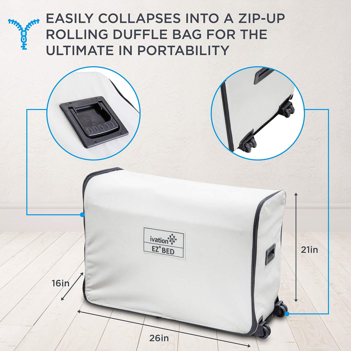Ivation EZ®-Bed (Queen) Inflatable Air Mattress with Frame & Built-in Pump - 3 Min Self Inflate/Deflate - Raised Blow up Bed with Legs, Auto Shut Off, Premium Coil Design, Wheeled Portable Case