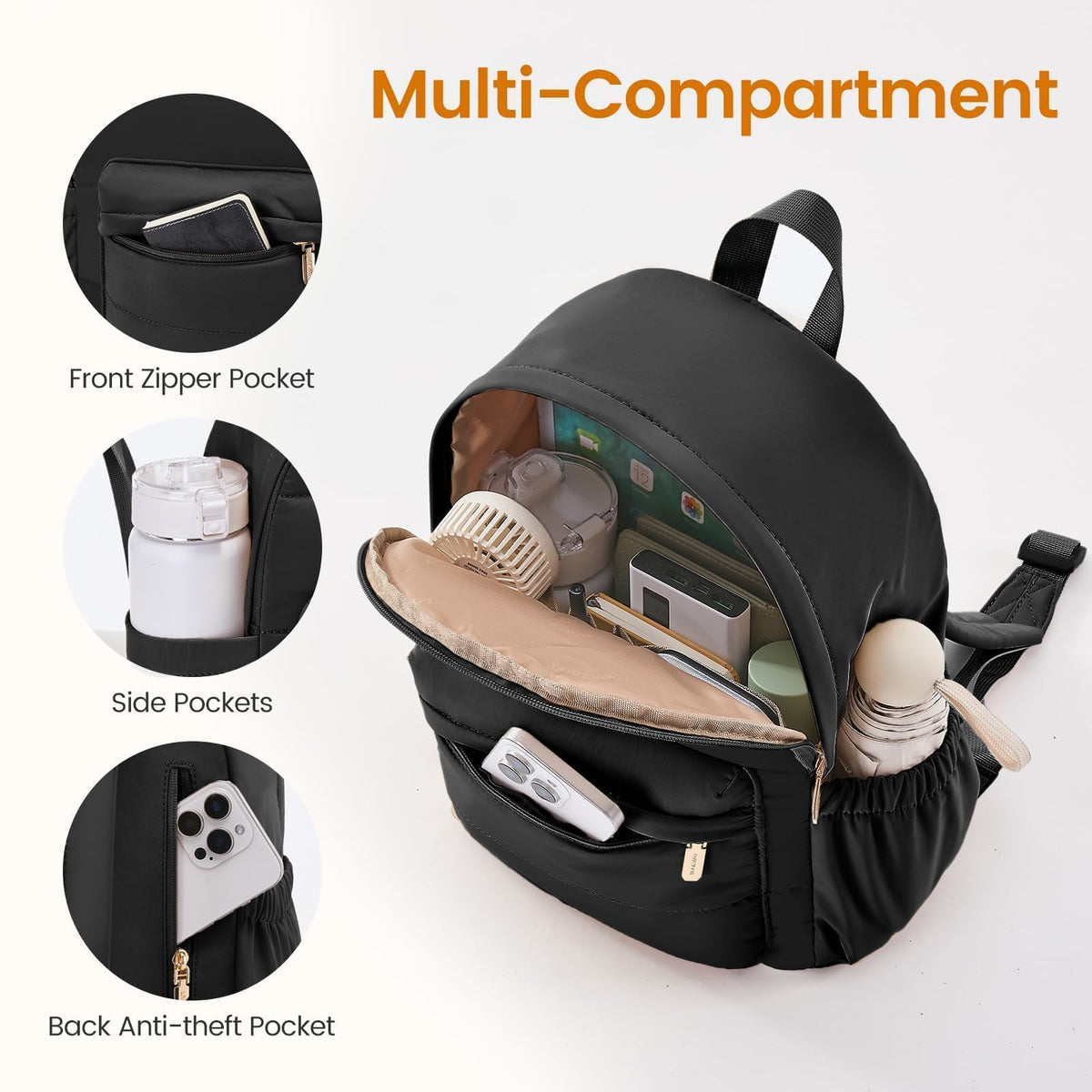 LOVEVOOK Mini Backpack Purse for Women, Small Puffer Lightweight Backpack, Casual Daily Daypack Purse for Women, Cute bag with Anti-theft Pocket for Travel-Black