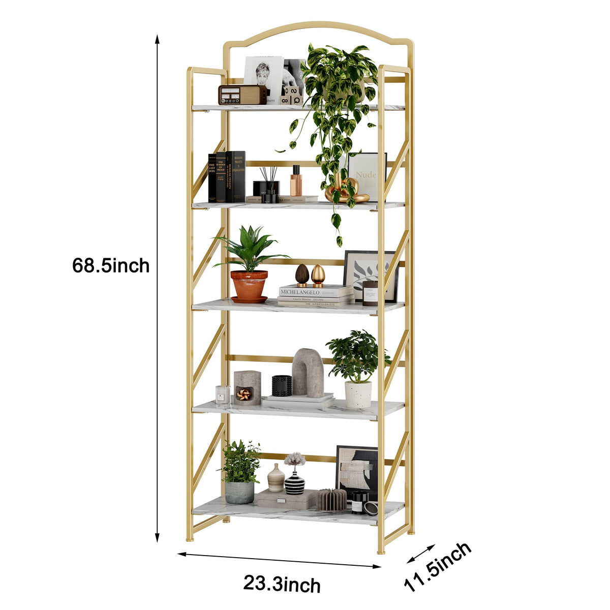 BHG No Assembly Folding Bookshelf for Living Room,Semicircle Collapsible Book Shelf for Home Office, Portable Bookcase Storage Organizer Rack Shelves