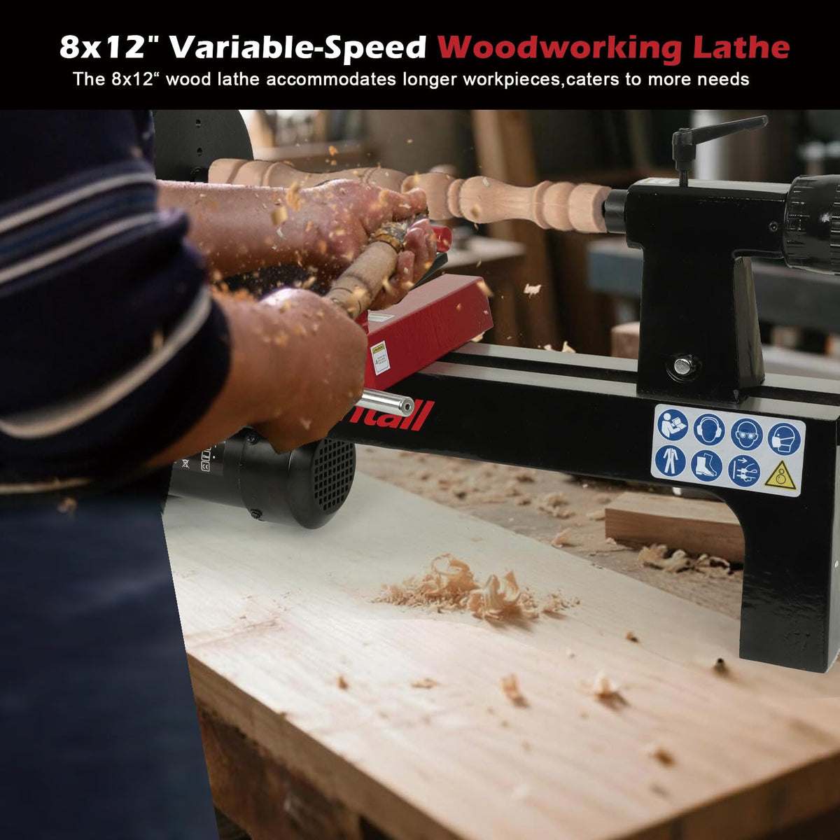 Wood Lathe Machine, 8x 12 inch Benchtop Wood Lathe,1/3 HP Infinitely Variable Speed 750-3200 RPM,for Woodworking, Woodturning