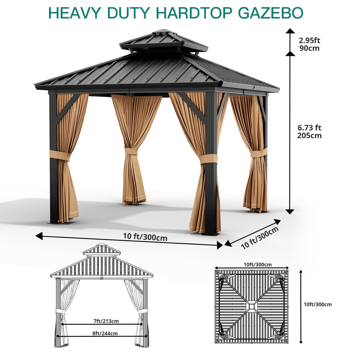 10x10 ft Hardtop Gazebo with Galvanized Steel Double Roof, Heavy Duty Galvanised Steel Hardtop Pavilion with Nettings and Curtains for Party, Wedding, Outdoor Dining, Patio, Backyard