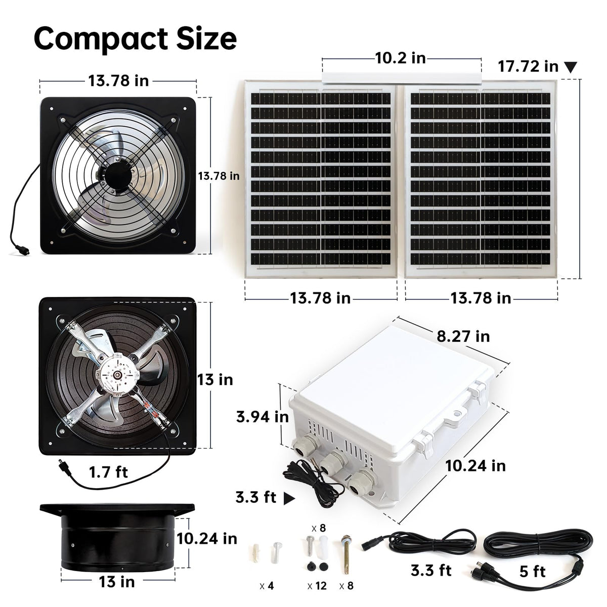 TXL 40W Solar Fan with Thermostat, Solar Gable Vent Fan, 1800 CFM, Precision Temperature Control, Continuous Cooling Without Light, Ideal for Roof Vents, Attics, Greenhouses, Sheds, and Chicken Coops