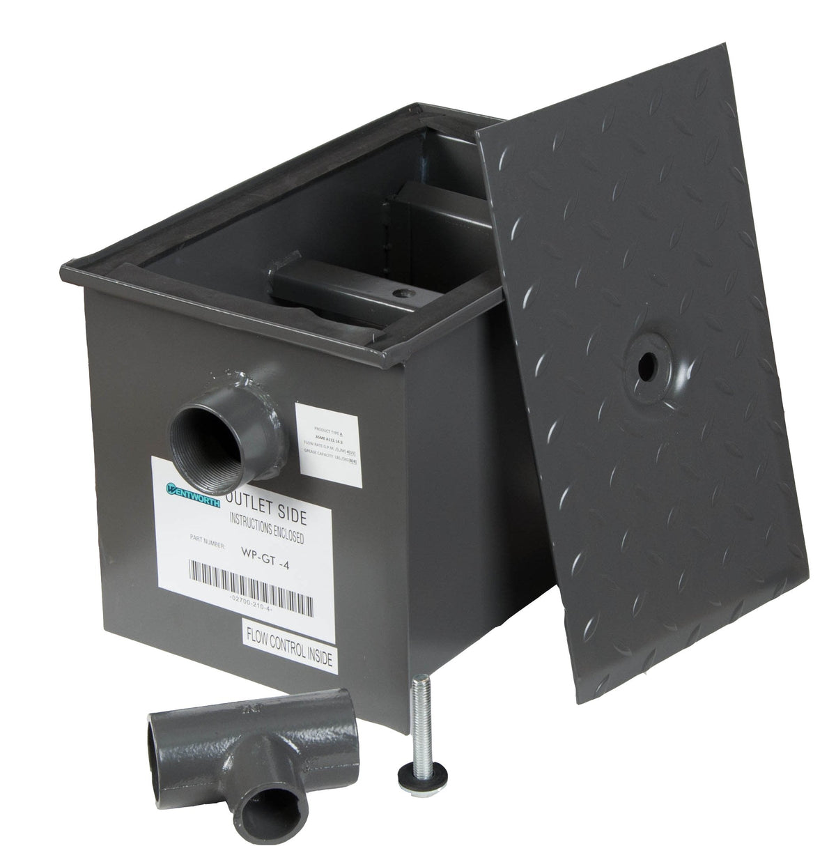 Wentworth 8 Pound Commercial Grease Traps for Restaurant Under Sink Kitchen, 4 GPM Carbon Steel Grease Interceptor Traps for Home Canteen Kitchen Wastewater Factory, WP-GT-4