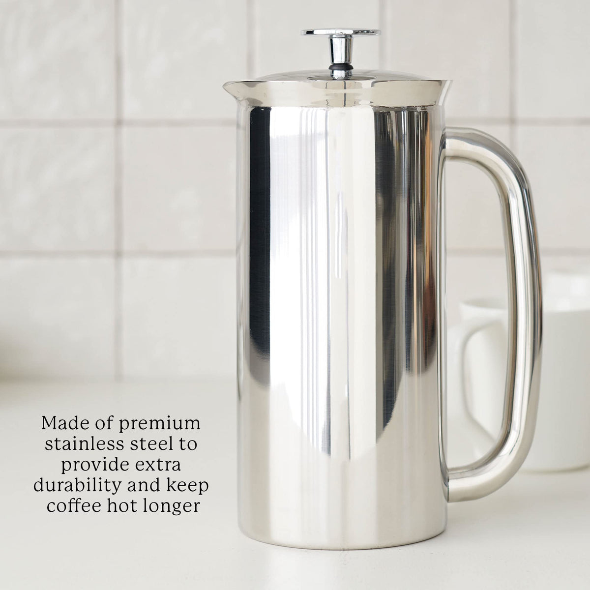ESPRO - P7 French Press - Double Walled Stainless Steel Insulated Coffee and Tea Maker with Micro-Filter - Keep Drinks Hotter for Longer (Polished Stainless Steel, 18 Oz) Cleaning Powder