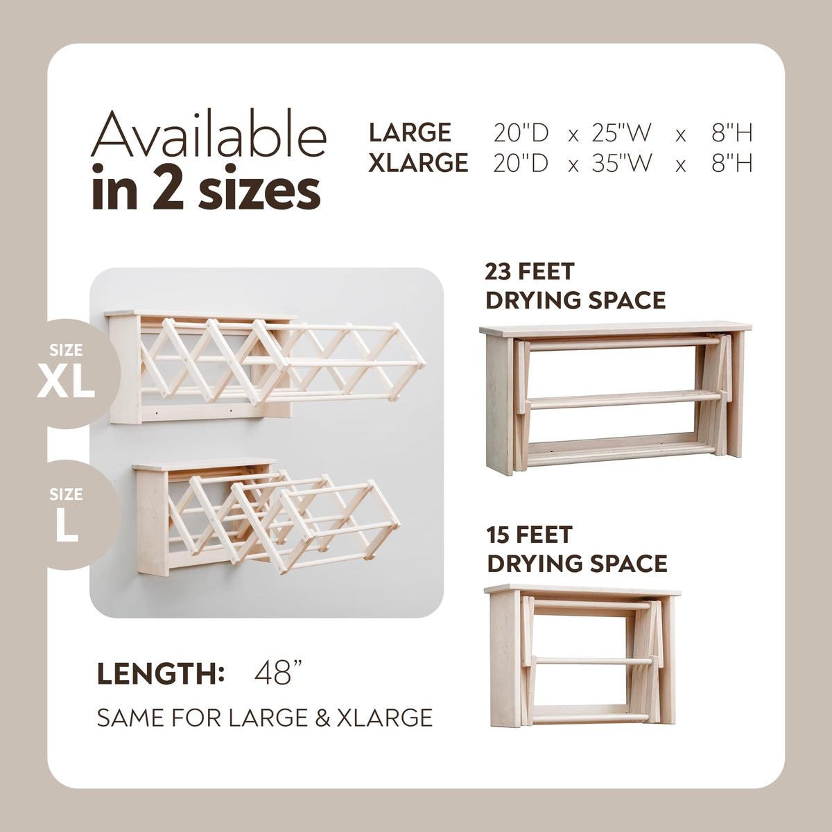 Pennsylvania Woodworks Extra Large Wall Clothes Drying Rack ~ Heavy Duty Solid Maple Hardwood, Folding, Collapses to 35" x 20" x 8", Hand Built in USA, Unfinished