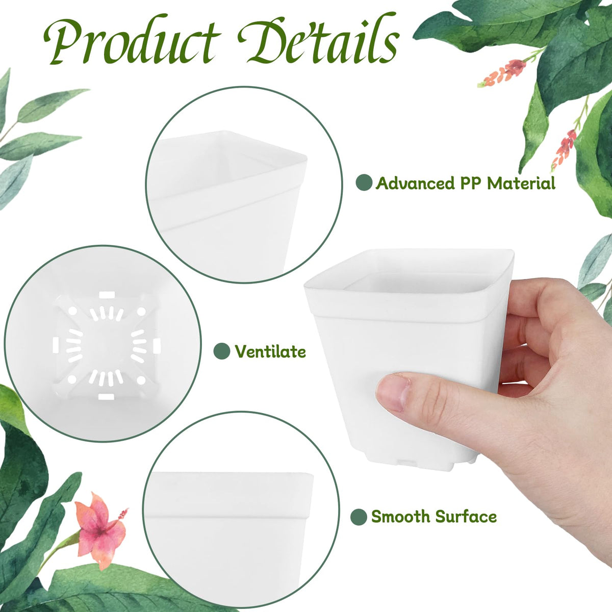 OJYUDD 72 Pcs 3 Inch White Square Plastic Pots with Saucer,White Plastic Plant Seedling Pots,Seedling Nursery Pots Indoor Outdoor for Succulents/Plant,Garden,Office and Balcony Decor
