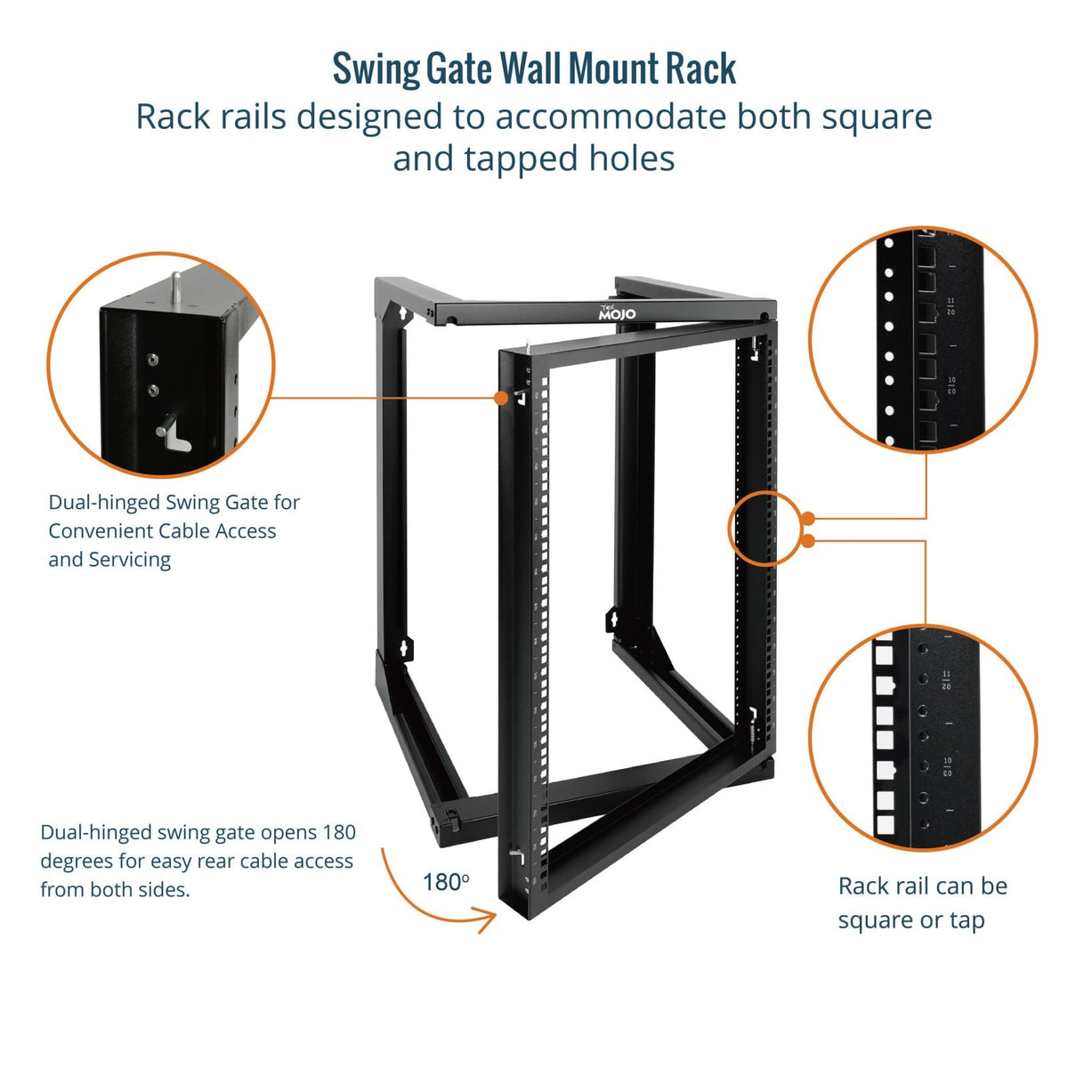 Tecmojo 15U Server Rack with Swing Gate, 15U Rack for 19inch Computer/AV/Data/IT/Media Equipment, Wall Mount Server Rack with 18inch Depth, Square&Tapped Holes