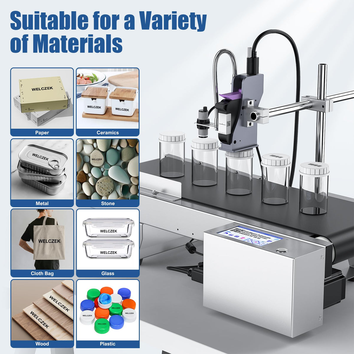 WELCZEK JS350 Automatic Inkjet Coding Machine with Mini Conveyor Belt | 2-12.7mm Industrial Online Inkjet Printer for Expiry Dates, Batch Numbers, Barcodes, QR Codes, Logos & Labels etc.