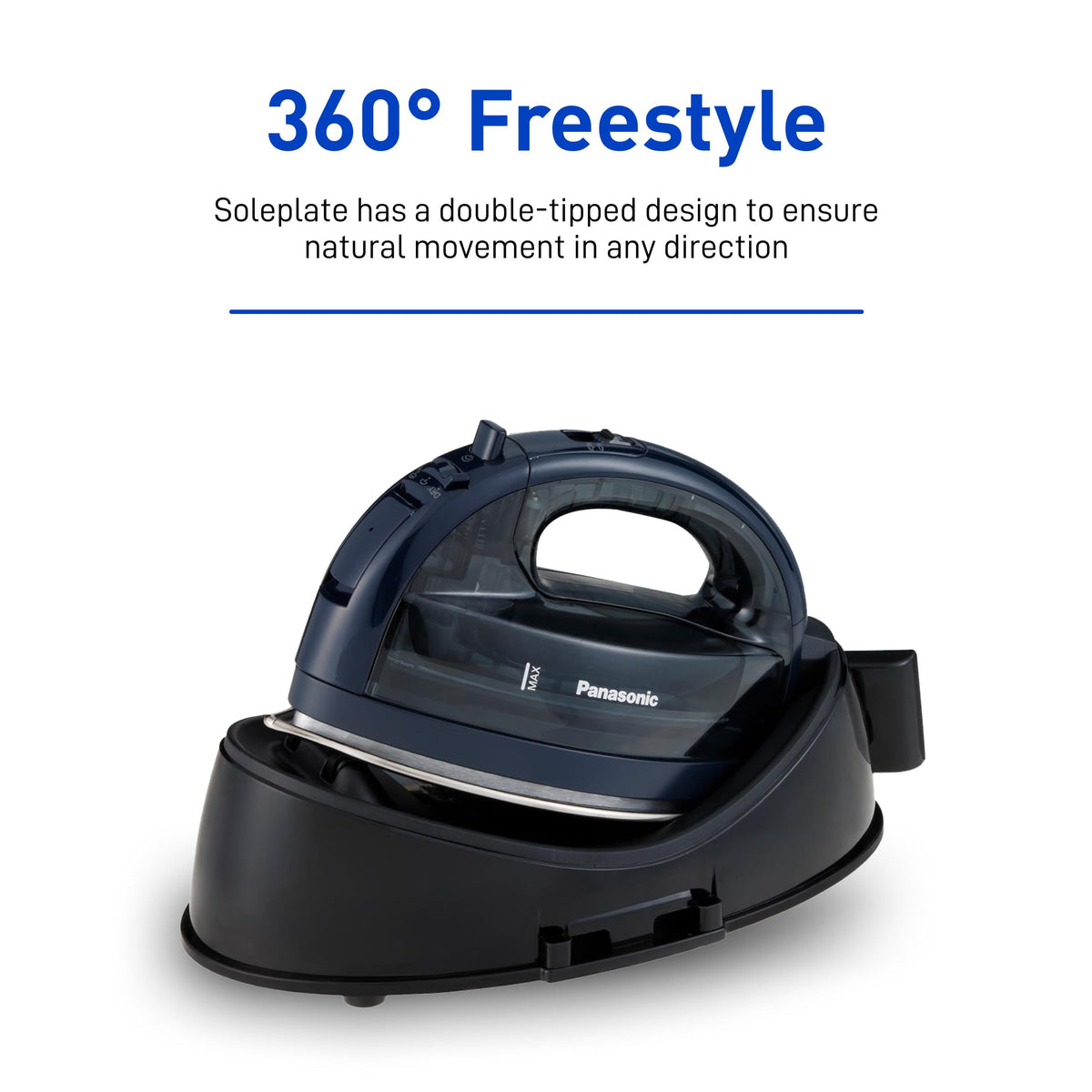 Panasonic Cordless Steam/Dry Iron 1500W - NI-WL700A - Wireless Steamer with Stainless Steel Plate - Quickly Heats Up in Under 5 Minutes - Cordless, Lightweight Iron - Black/Dark Blue