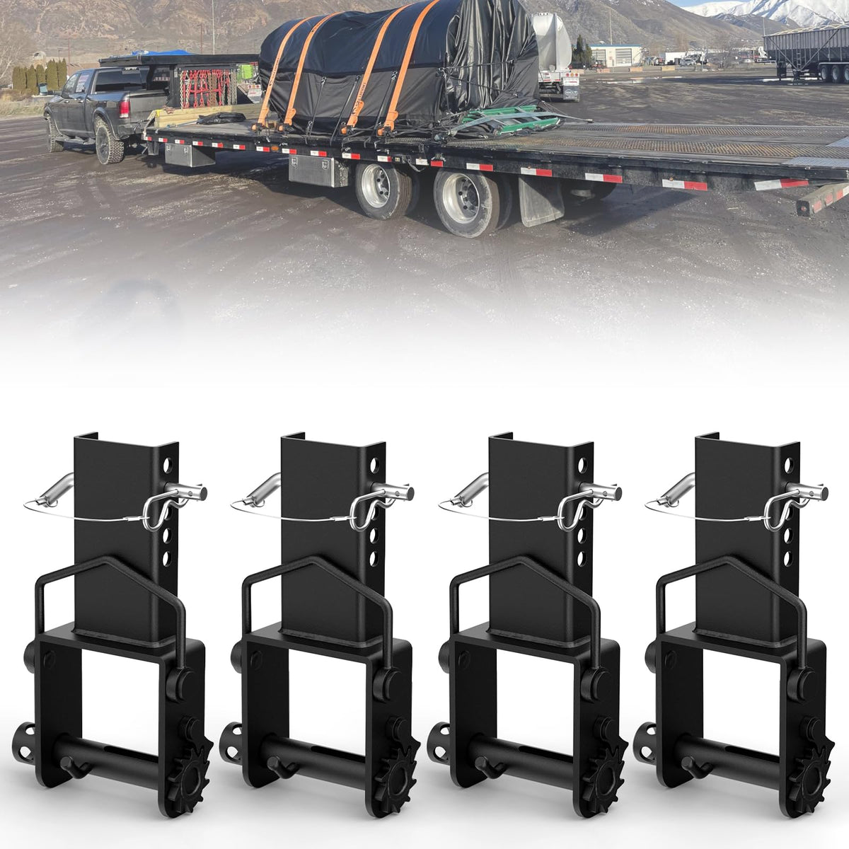 AUH Trailer Stake Pocket Winch Heavy Duty（4 Pack）Stake Pocket Tie Down 16200 LBS Capacity and 5400 LBS Load Limit for Flatbed Trailer Trucks Winches
