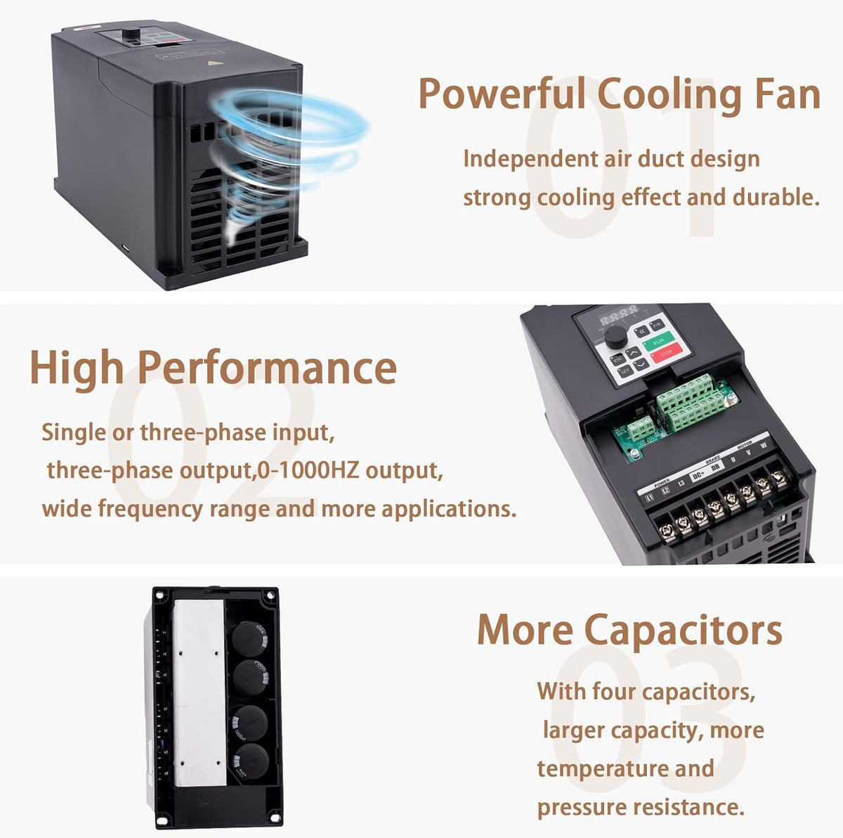 QNK 7.5KW 10HP 380V AC 17.5A VFD Converter Single to 3 Phase Inverter Variable Frequency Drive for CNC Spindle Motor Speed Controller