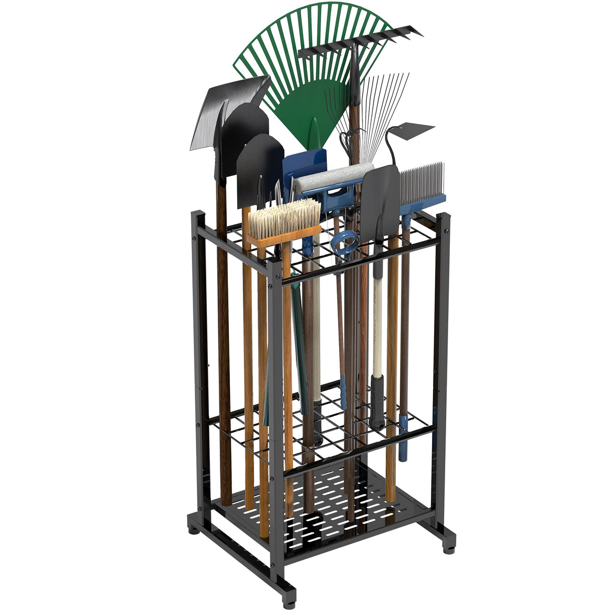 Garden Tool Organizer, Yard Tool Tower Rack for Garage Organization and Storage, Up to 35 Long-Handled Tools/Rakes/Brooms, Heavy Duty Steel Garden Tool Stand for Shed, Outdoor, Black