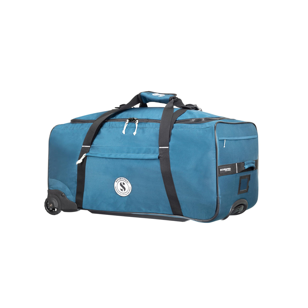 SCUBAPRO Sport 105 Wheeled Dive Bag with Telescopic Double-Bar Tow Handle, Carry Handles and Double Duffel Straps for Scuba Diving Gear, Denim Blue Color Fabric