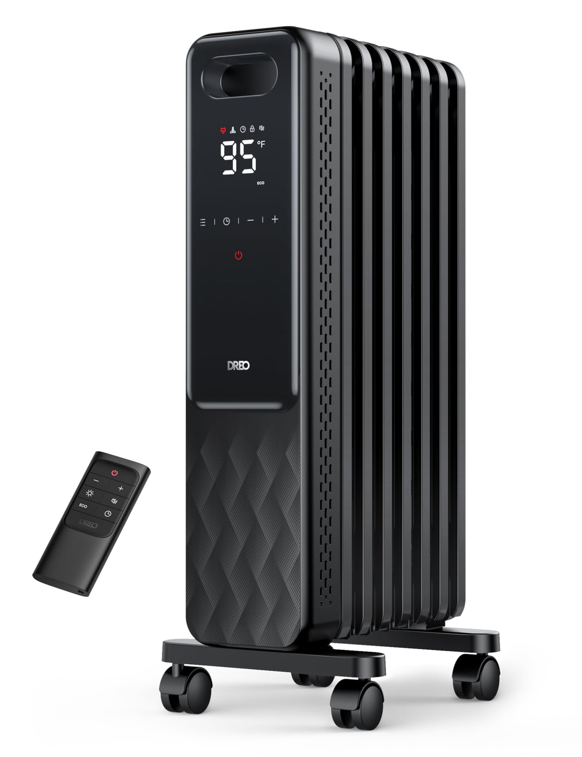 DREO Oil Filled Radiator, Electric Radiant Heaters for indoor use Large Room with Remote Control, Child Lock, 4 Modes, Overheat & Tip-Over Protection, 24h Timer, Digital Thermostat, Quiet, 1500W