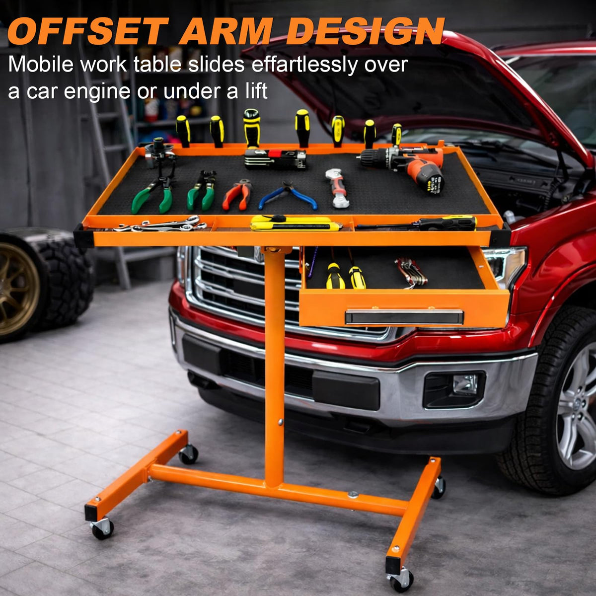 A A IN Heavy Duty Adjustable Work Table with Drawers, for Garages, Repair Shops and DIY, Portable. 220 Pounds Capacity.