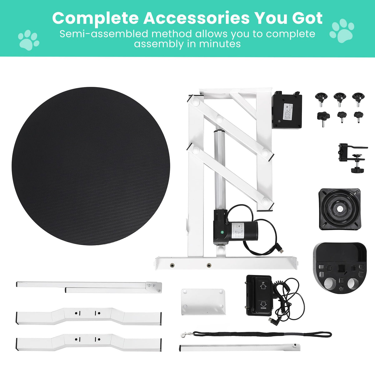 Garvee 24 Inch Electric Hydraulic Lift Pet Dog Grooming Table, Rotating Grooming Desktop for Small Pet, with Overhead Arm, Foot Remote, Tool Organizer, Capacity 250LBS